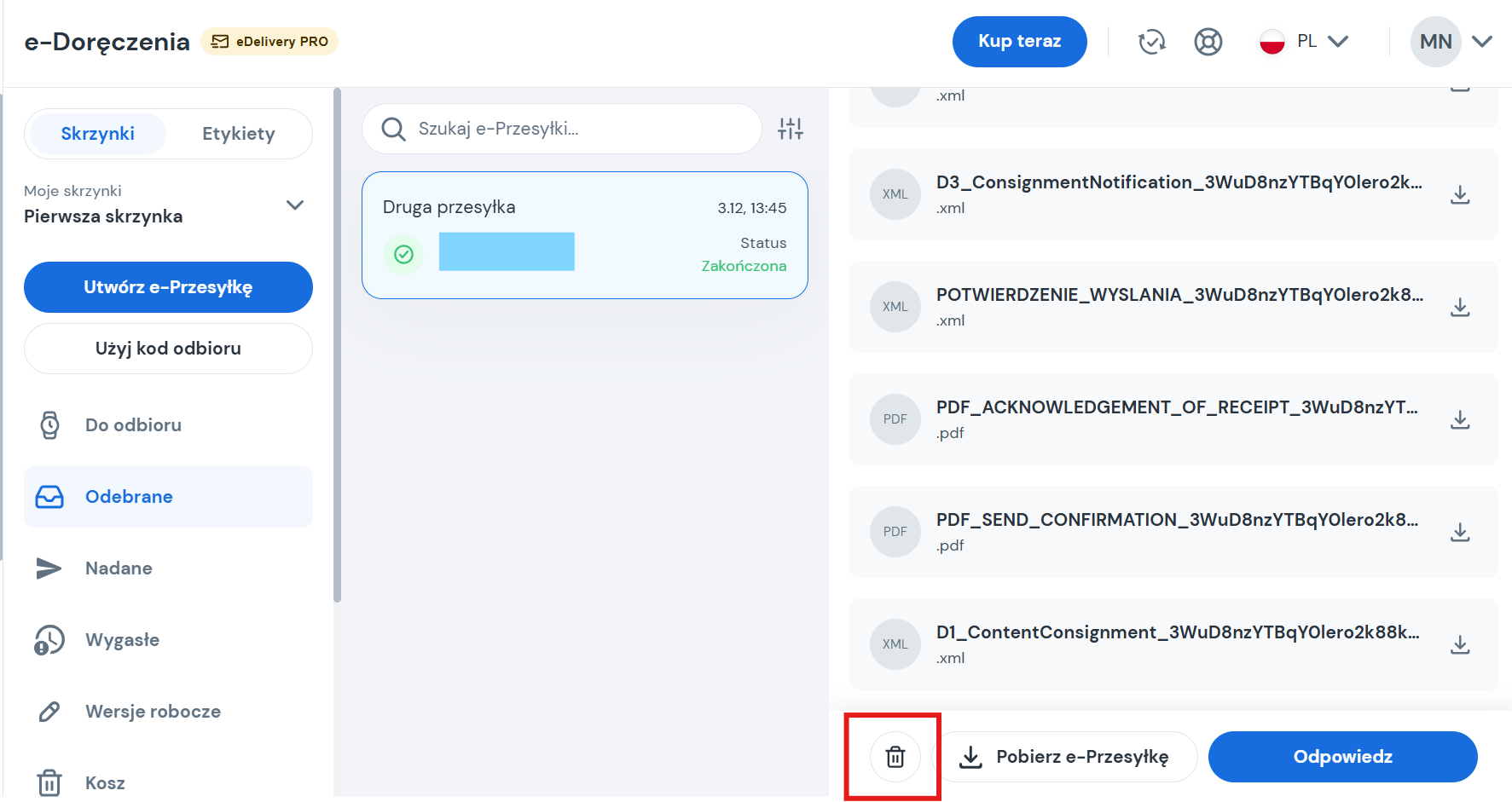 Usuwanie e-Delivery changelog