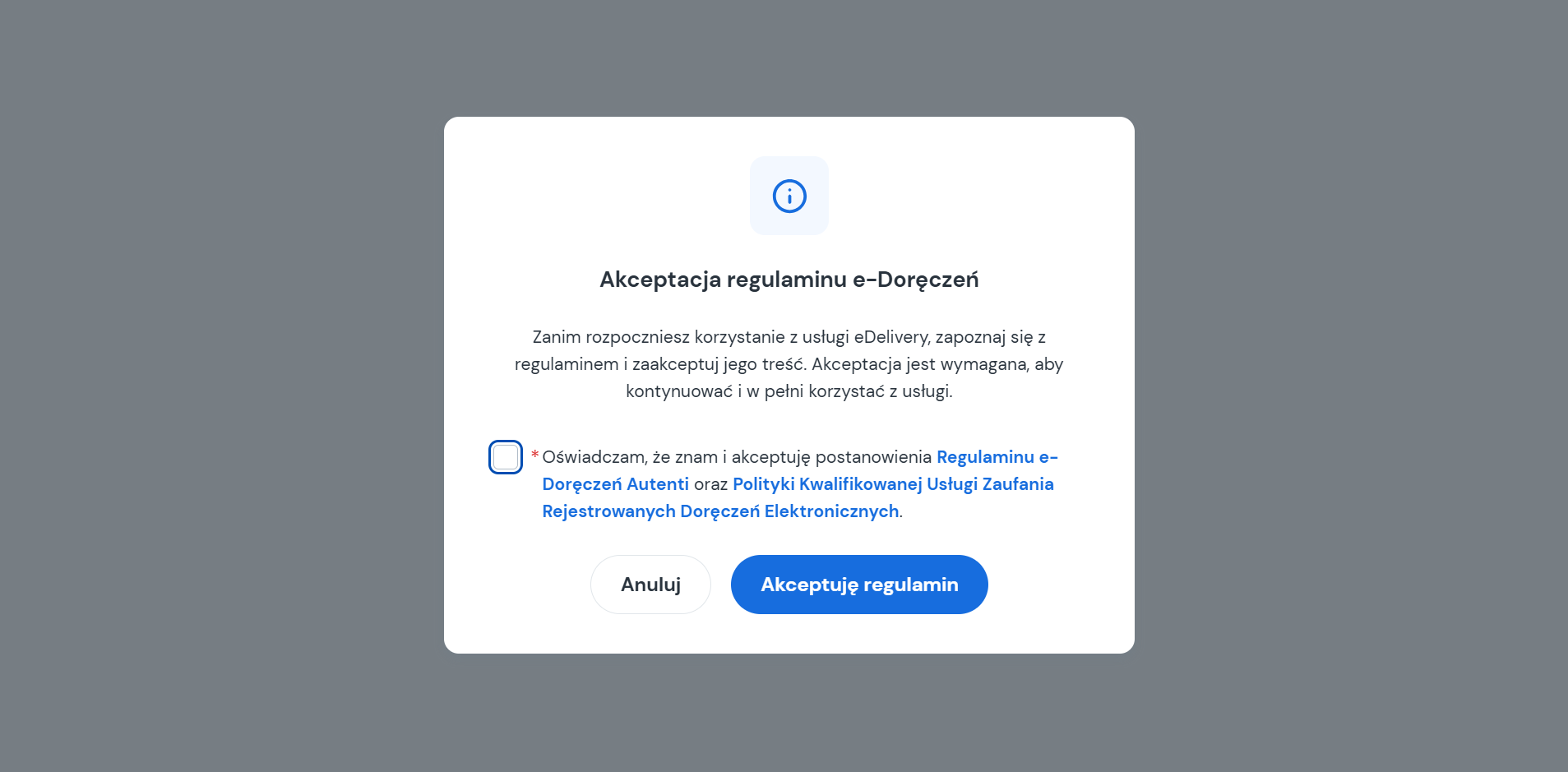 akceptacja regulaminu eDelivery
